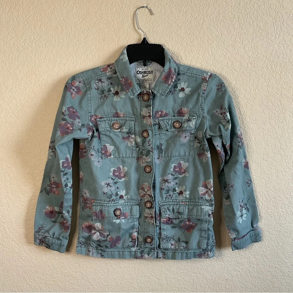 OshKosh B'gosh Other - OshKosh B'Gosh Girls Green Floral 100% Cotton Denim Jacket Size 12